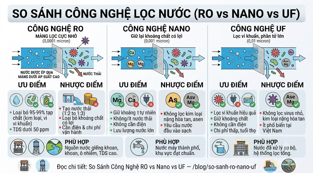 So sánh công nghệ lọc nước RO Nano UF